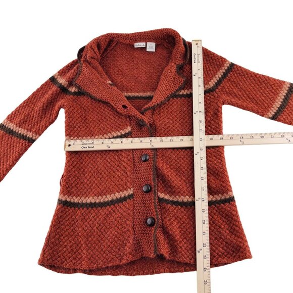 Rubbish Womens Knit Cardigan Sweater size Medium Orange With Striped Design - Picture 3 of 4